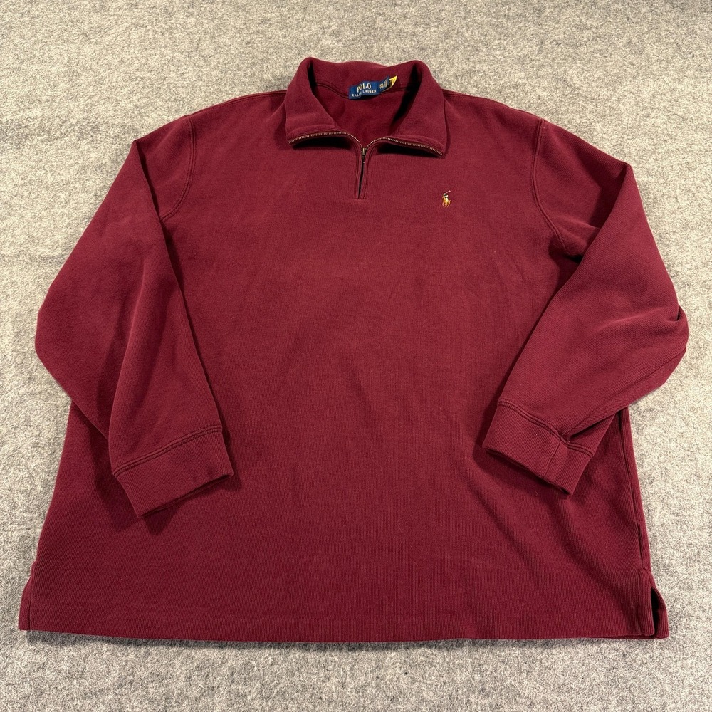 Polo Ralph Lauren Sweater Mens 2XL Burgundy Quarter Zip Pullover Pony‎ Logo